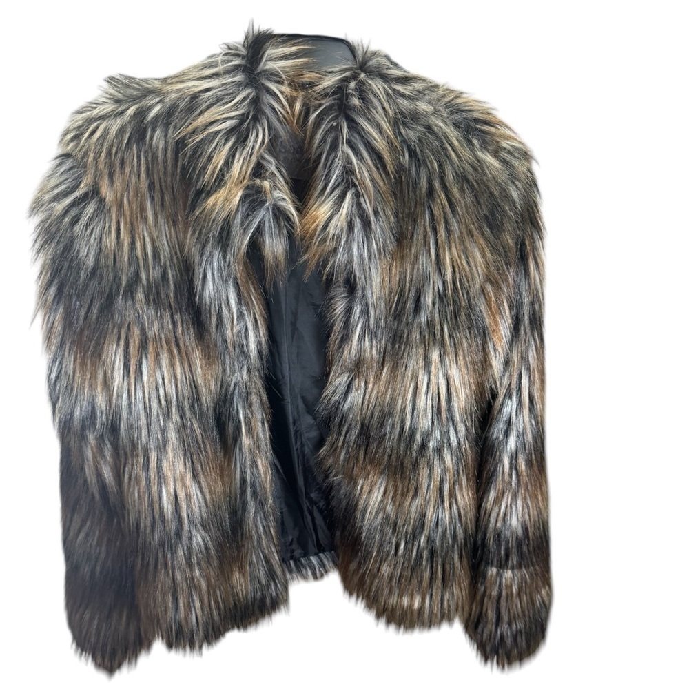 Ci Sono .  Black and Brown Teddy Jacket with Textured Fur